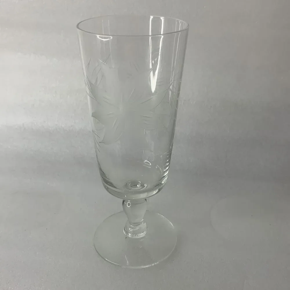 Glastonbury Lotus Toasting Drinking Bar4 Oz Set 4 Floral Etching Glass 5 1/2 In